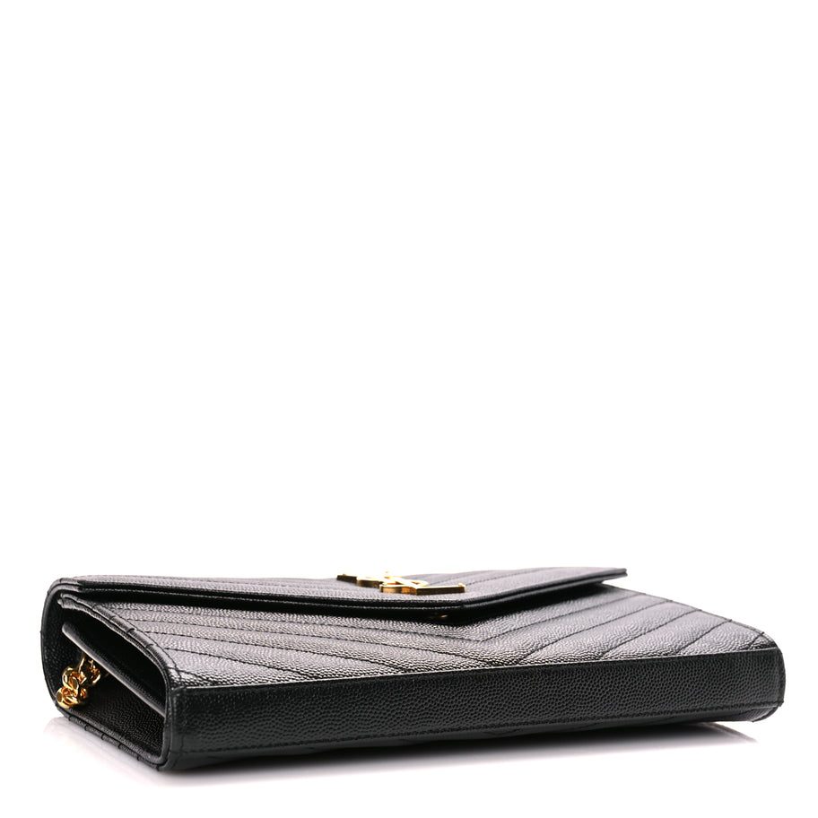 Saint Laurent Grain De Poudre Matelasse Chevron Monogram Chain Wallet Black Image 3