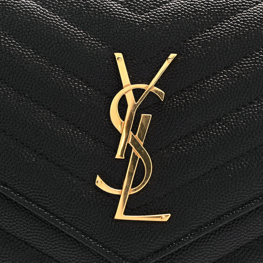 Saint Laurent Grain De Poudre Matelasse Chevron Monogram Chain Wallet Black Image 6