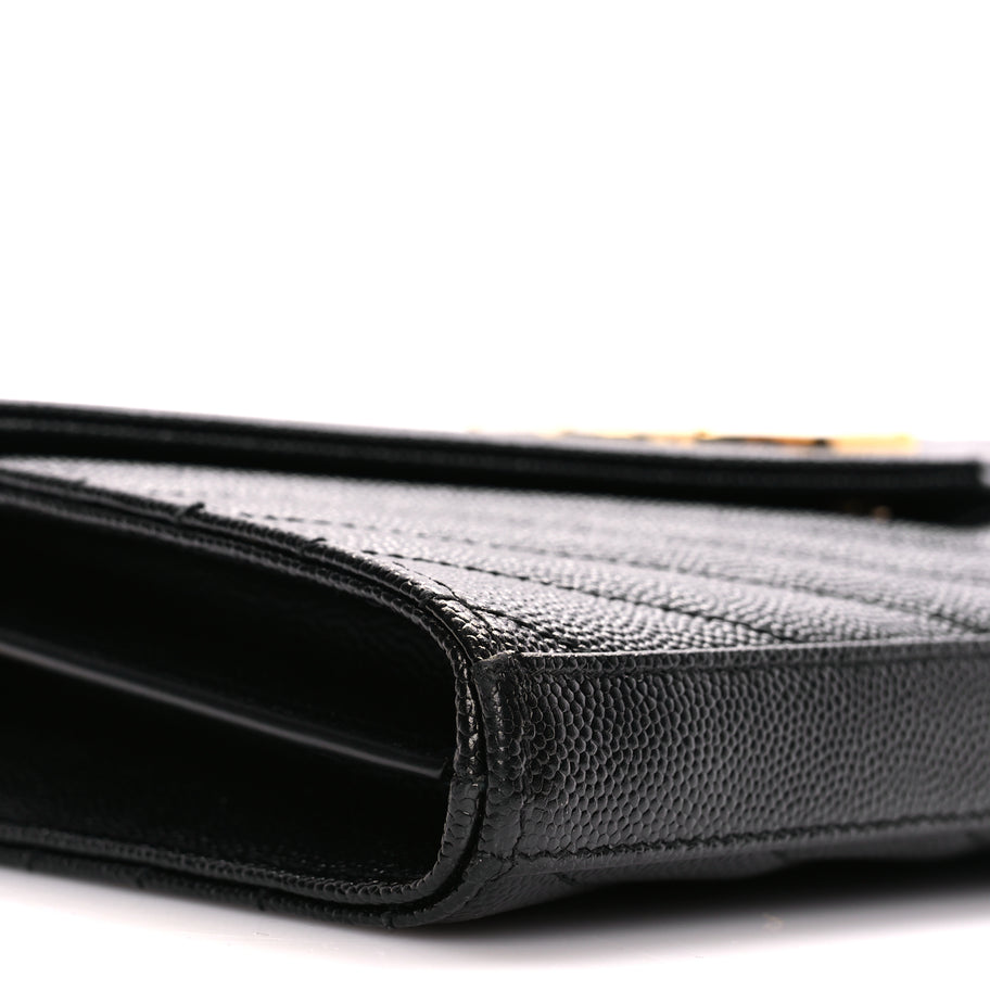 Saint Laurent Grain De Poudre Matelasse Chevron Monogram Chain Wallet Black Image 7