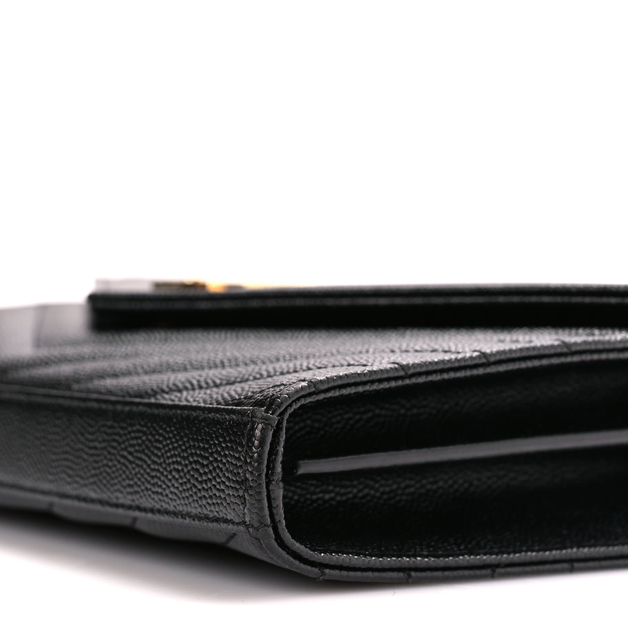 Saint Laurent Grain De Poudre Matelasse Chevron Monogram Chain Wallet Black Image 8