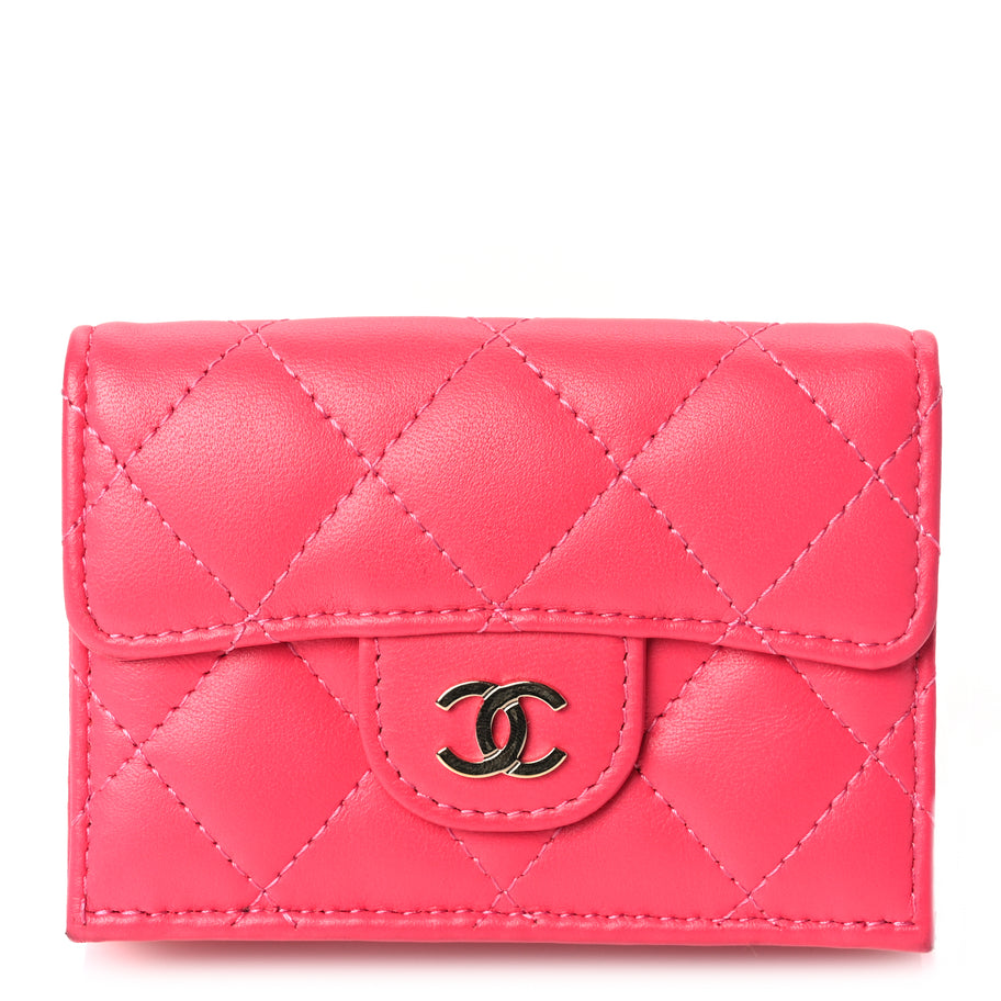 Chanel Lambskin Quilted Tri-Fold Flap Wallet Pink Image 1