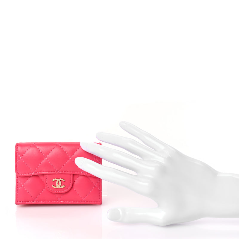  Chanel Lambskin Quilted Tri-Fold Flap Wallet Pink