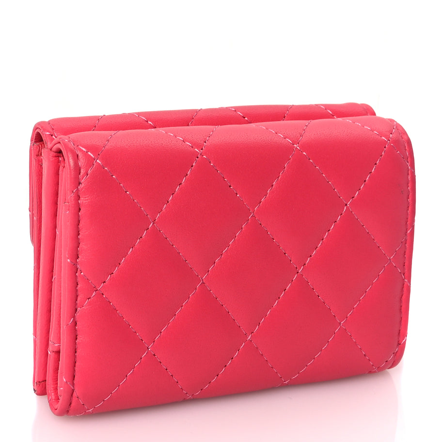 Chanel Lambskin Quilted Tri-Fold Flap Wallet Pink Image 3