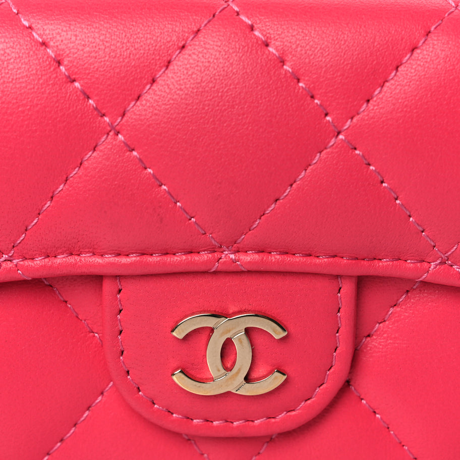 Chanel Lambskin Quilted Tri-Fold Flap Wallet Pink Image 7