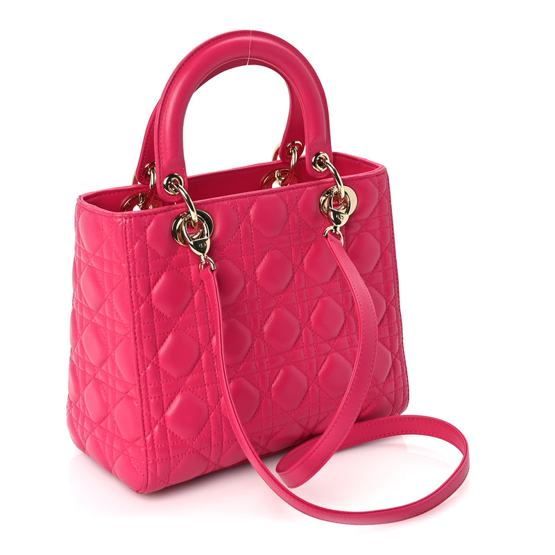  Christian Dior Lambskin Cannage Medium Lady Dior  Fuchsia