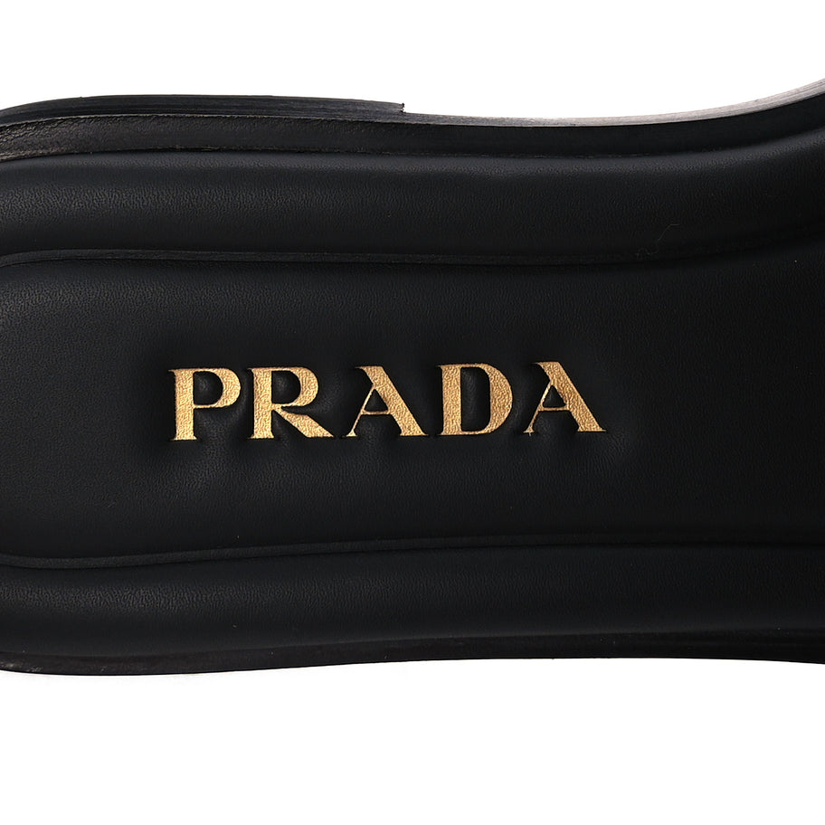 Prada Raffia Metal Triangle Logo 10mm Slide Sandals 39  Black Image 5