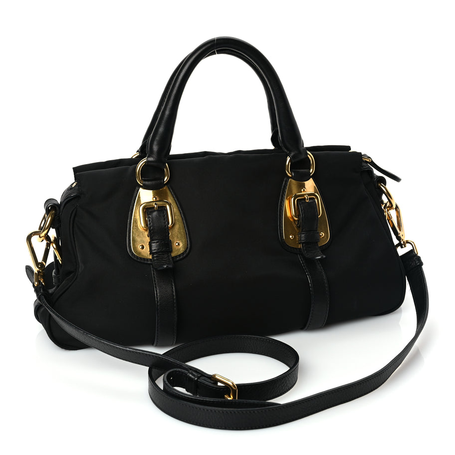 Prada Tessuto Nylon Soft Calfskin Shopping Satchel Black Image 2