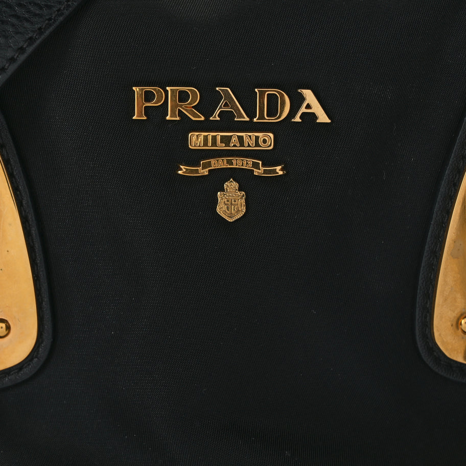 Prada Tessuto Nylon Soft Calfskin Shopping Satchel Black Image 6