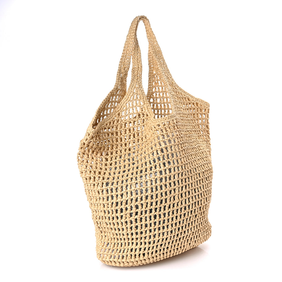 Prada Yarn Raffia Effect Crochet Logo Embroidered Shopping Tote Bag Naturale Image 2