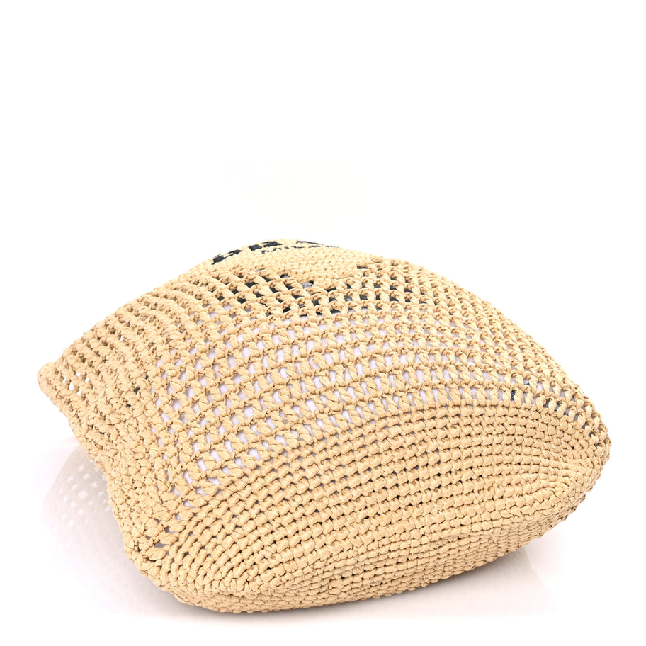 Prada Yarn Raffia Effect Crochet Logo Embroidered Shopping Tote Bag Naturale Image 3