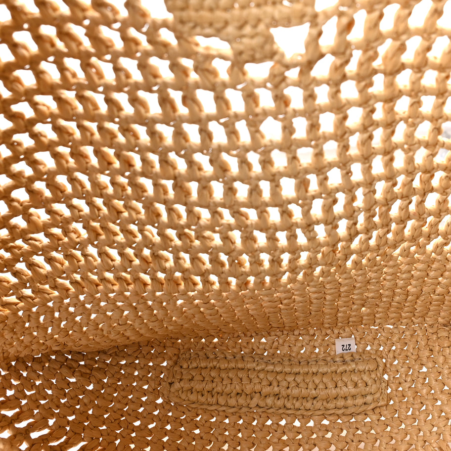 Prada Yarn Raffia Effect Crochet Logo Embroidered Shopping Tote Bag Naturale Image 4