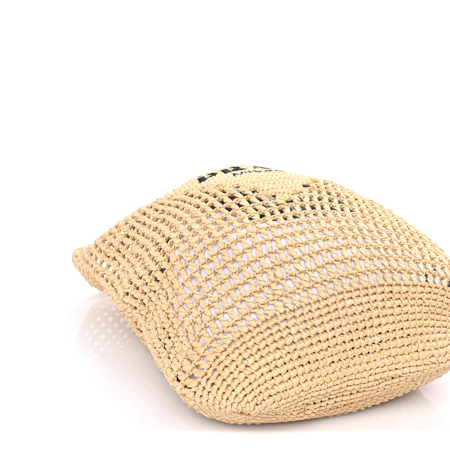 Prada Yarn Raffia Effect Crochet Logo Embroidered Shopping Tote Bag Naturale Image 7