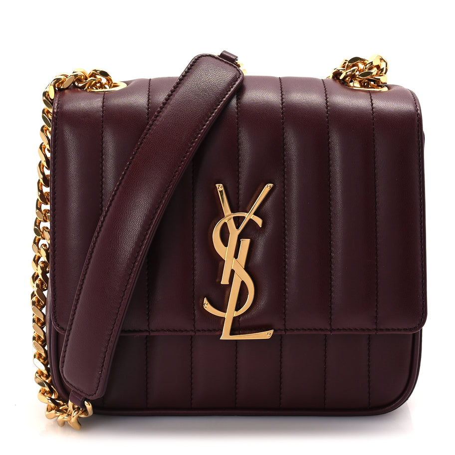 Saint Laurent Lambskin Matelasse Monogram Medium Vicky Chain Bag Dark Legion Red Image 1