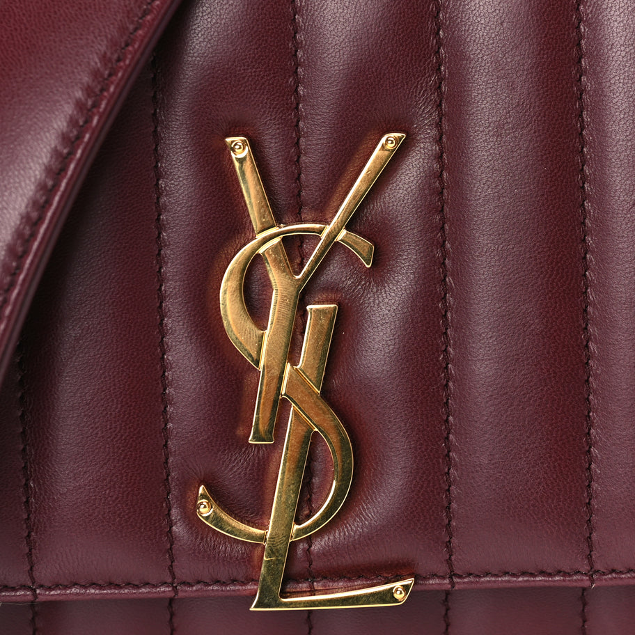 Saint Laurent Lambskin Matelasse Monogram Medium Vicky Chain Bag Dark Legion Red Image 6