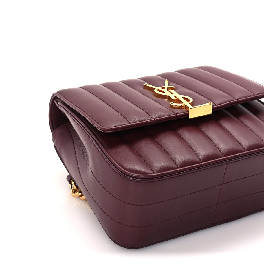 Saint Laurent Lambskin Matelasse Monogram Medium Vicky Chain Bag Dark Legion Red Image 7