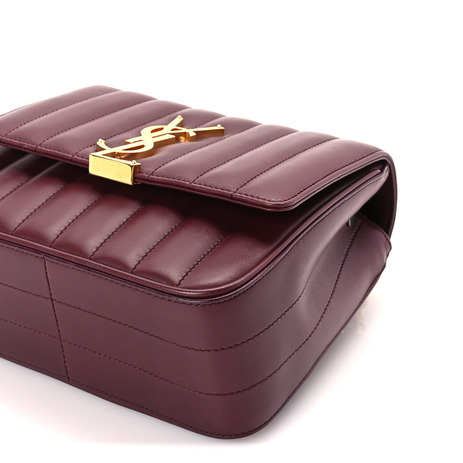 Saint Laurent Lambskin Matelasse Monogram Medium Vicky Chain Bag Dark Legion Red Image 8