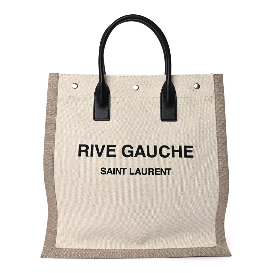 Saint Laurent Linen Calfskin Rive Gauche North South Tote Optic White Image 1