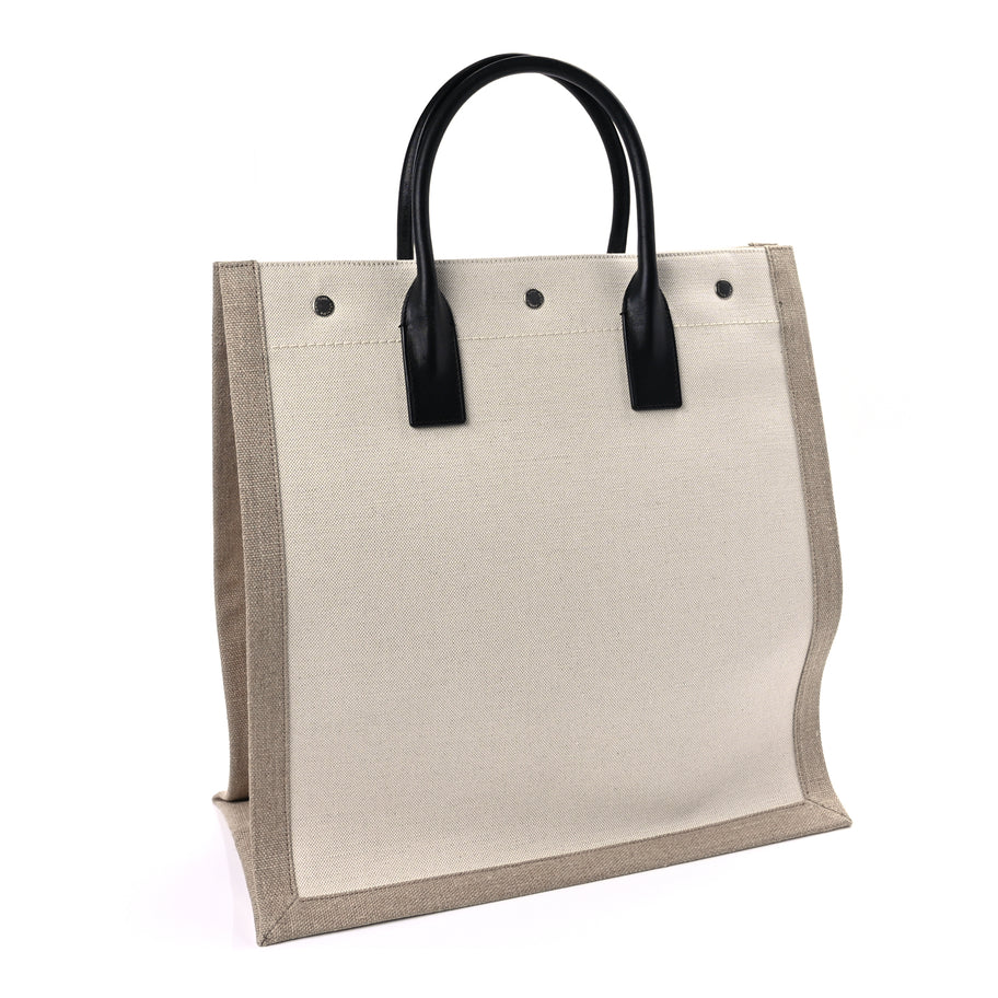 Saint Laurent Linen Calfskin Rive Gauche North South Tote Optic White Image 2