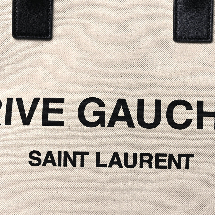 Saint Laurent Linen Calfskin Rive Gauche North South Tote Optic White Image 6