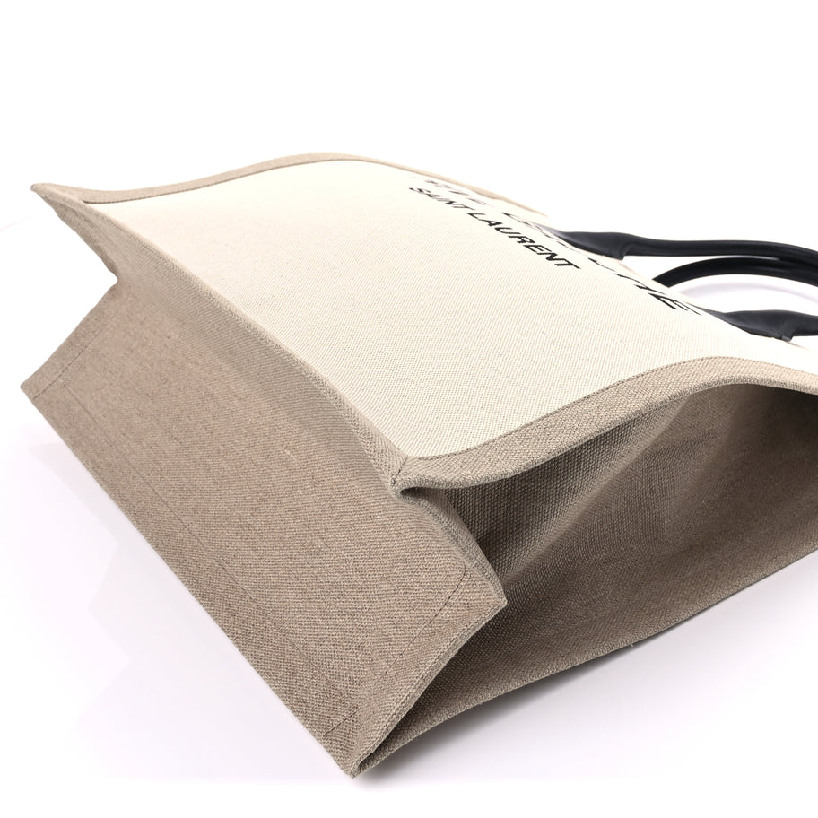 Saint Laurent Linen Calfskin Rive Gauche North South Tote Optic White Image 7