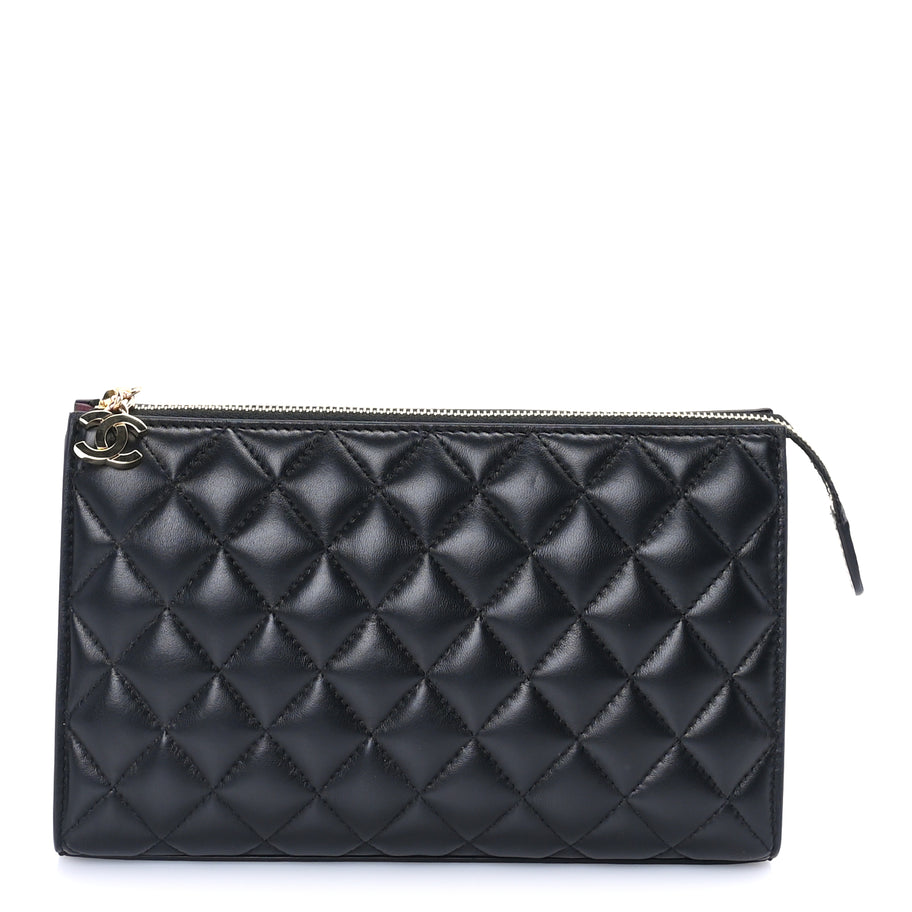 Chanel Lambskin Quilted Small Zipped Pouch  Black Image 1