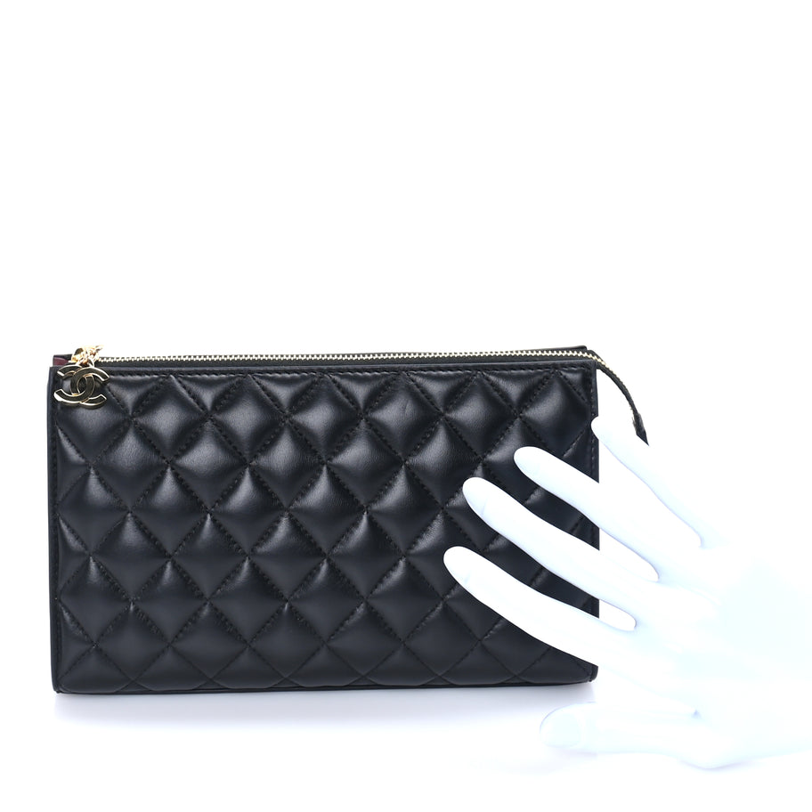 Chanel Lambskin Quilted Small Zipped Pouch  Black Image 3