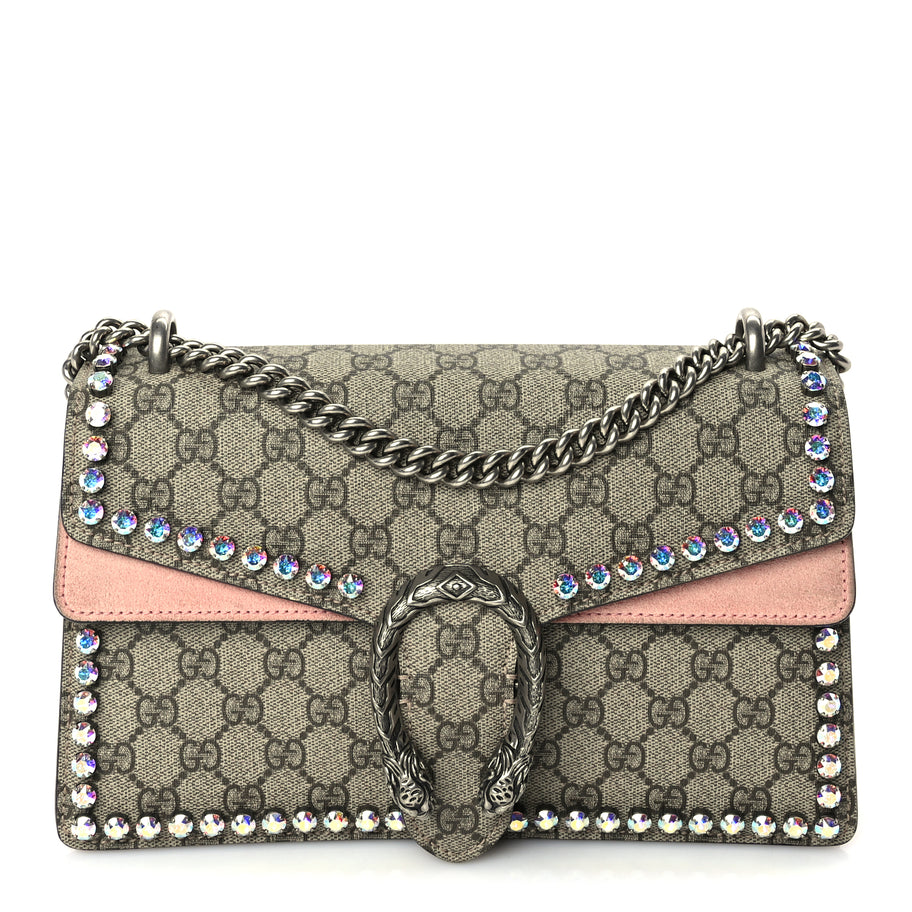 Gucci GG Supreme Monogram Suede Crystal Small Dionysus Shoulder Bag  Beige Ebony Light Peonia Image 1
