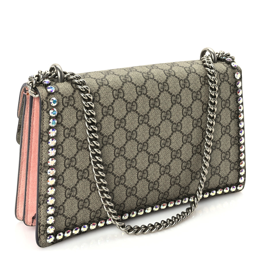 Gucci GG Supreme Monogram Suede Crystal Small Dionysus Shoulder Bag  Beige Ebony Light Peonia Image 2
