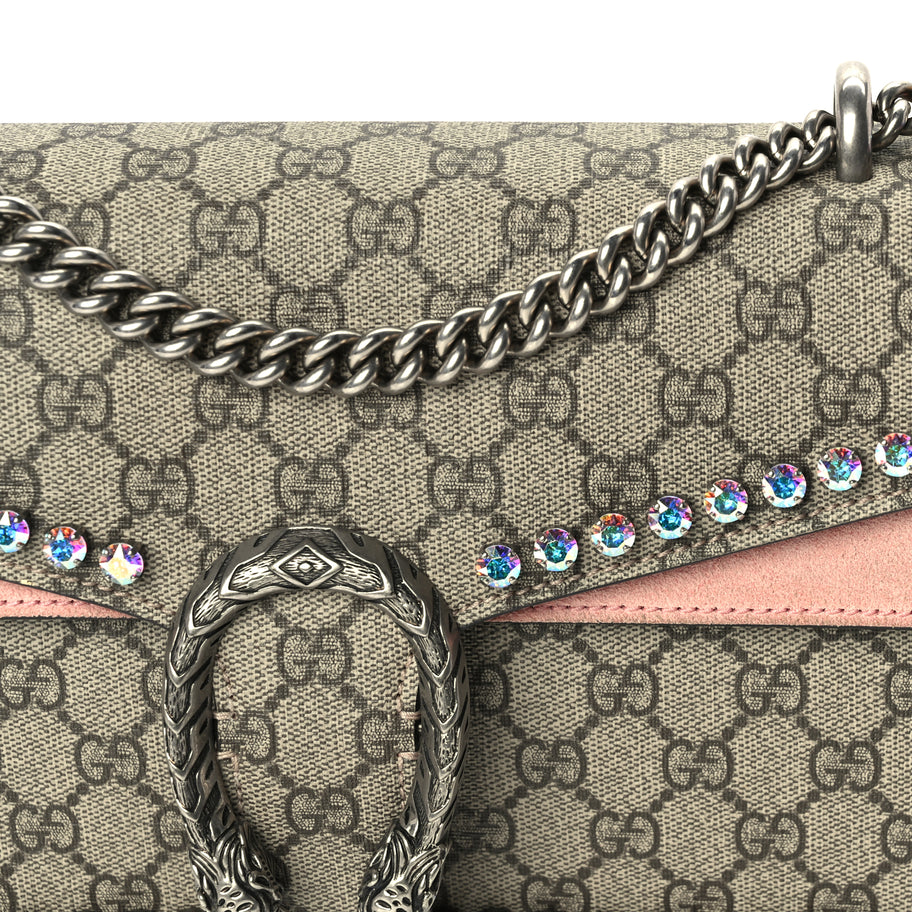 Gucci GG Supreme Monogram Suede Crystal Small Dionysus Shoulder Bag  Beige Ebony Light Peonia Image 7