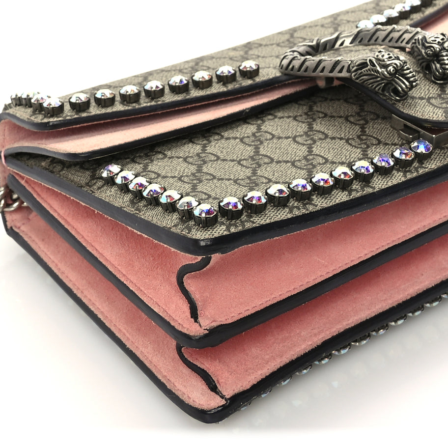 Gucci GG Supreme Monogram Suede Crystal Small Dionysus Shoulder Bag  Beige Ebony Light Peonia Image 8