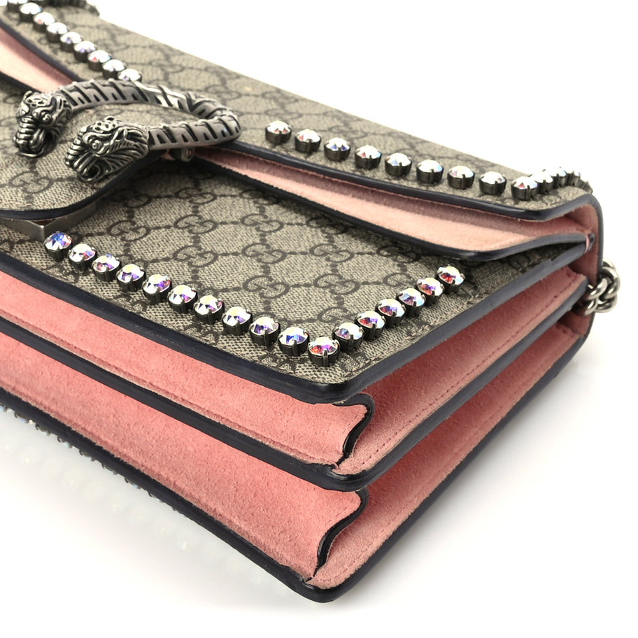 Gucci GG Supreme Monogram Suede Crystal Small Dionysus Shoulder Bag  Beige Ebony Light Peonia Image 9