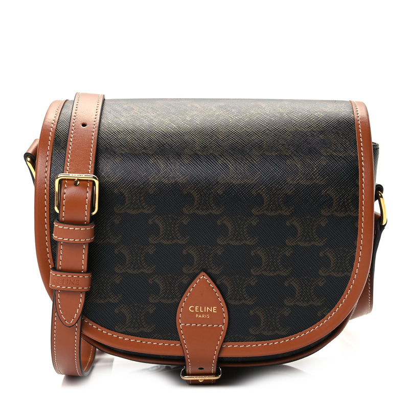  Celine Triomphe Canvas Medium Folco Bag Tan