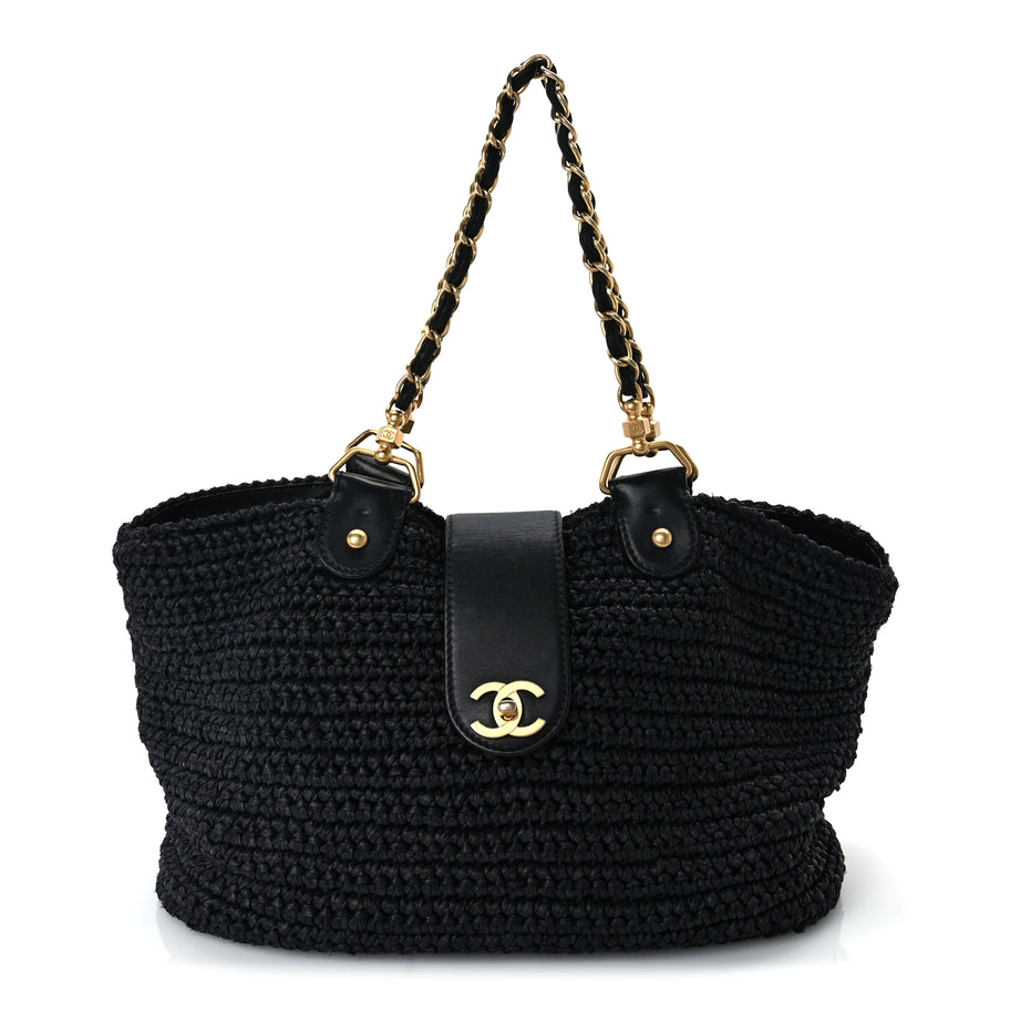 Chanel Straw Raffia Tote Black Image 1