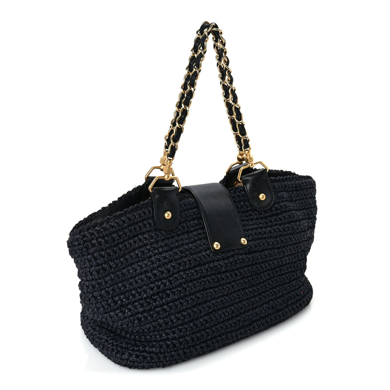  Chanel Straw Raffia Tote Black