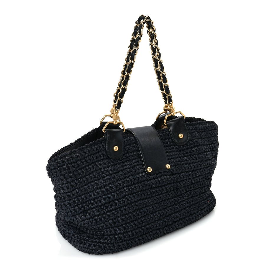 Chanel Straw Raffia Tote Black Image 2