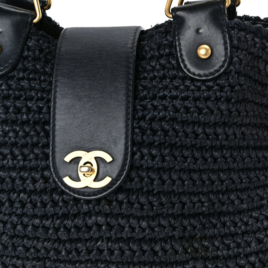 Chanel Straw Raffia Tote Black Image 7