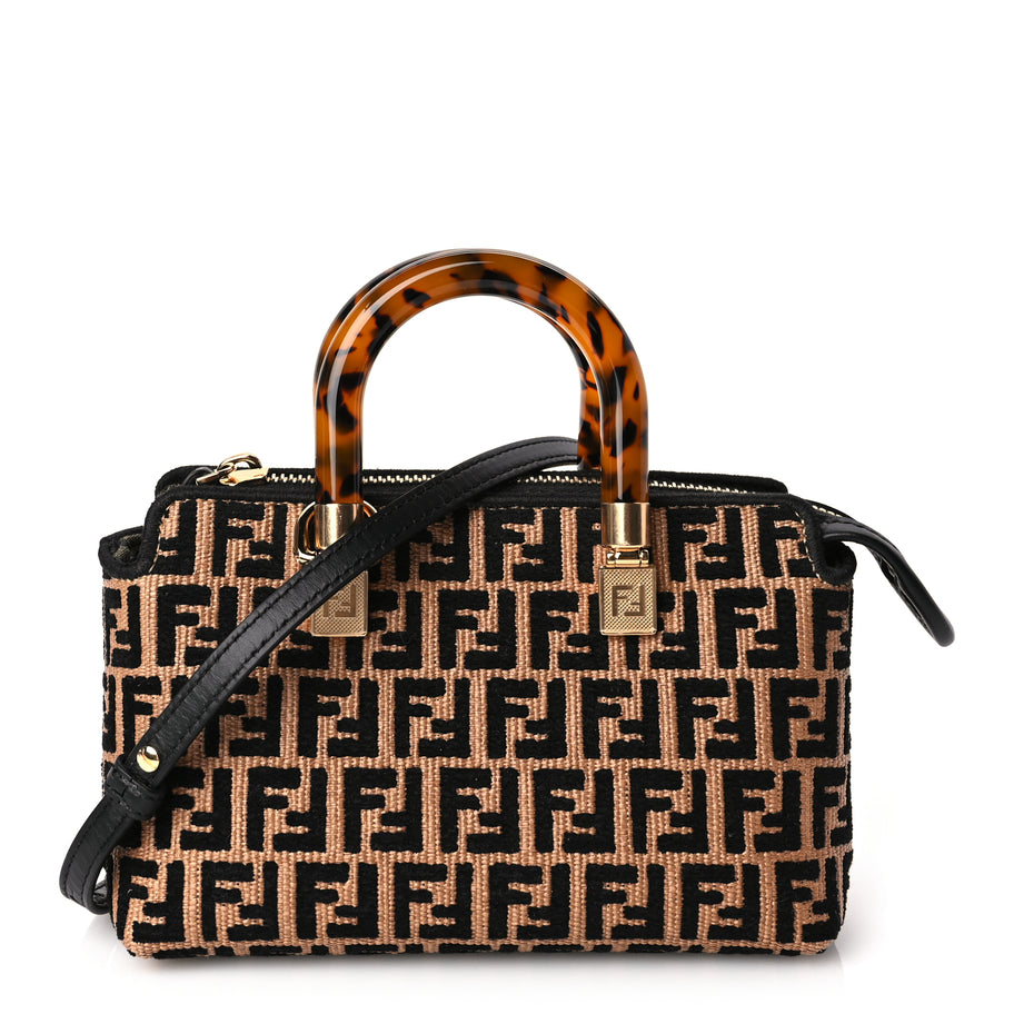 Fendi Raffia Chenille Vitello King Plexiglass Micro FF Mini By The Way Top Handle Boston Bag Naturale Black Image 1