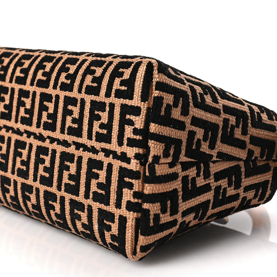 Fendi Raffia Chenille Vitello King Plexiglass Micro FF Mini By The Way Top Handle Boston Bag Naturale Black Image 8