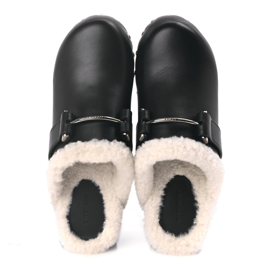 Givenchy Calfskin Shearling Studded Platform Clogs 38 Black Image 2