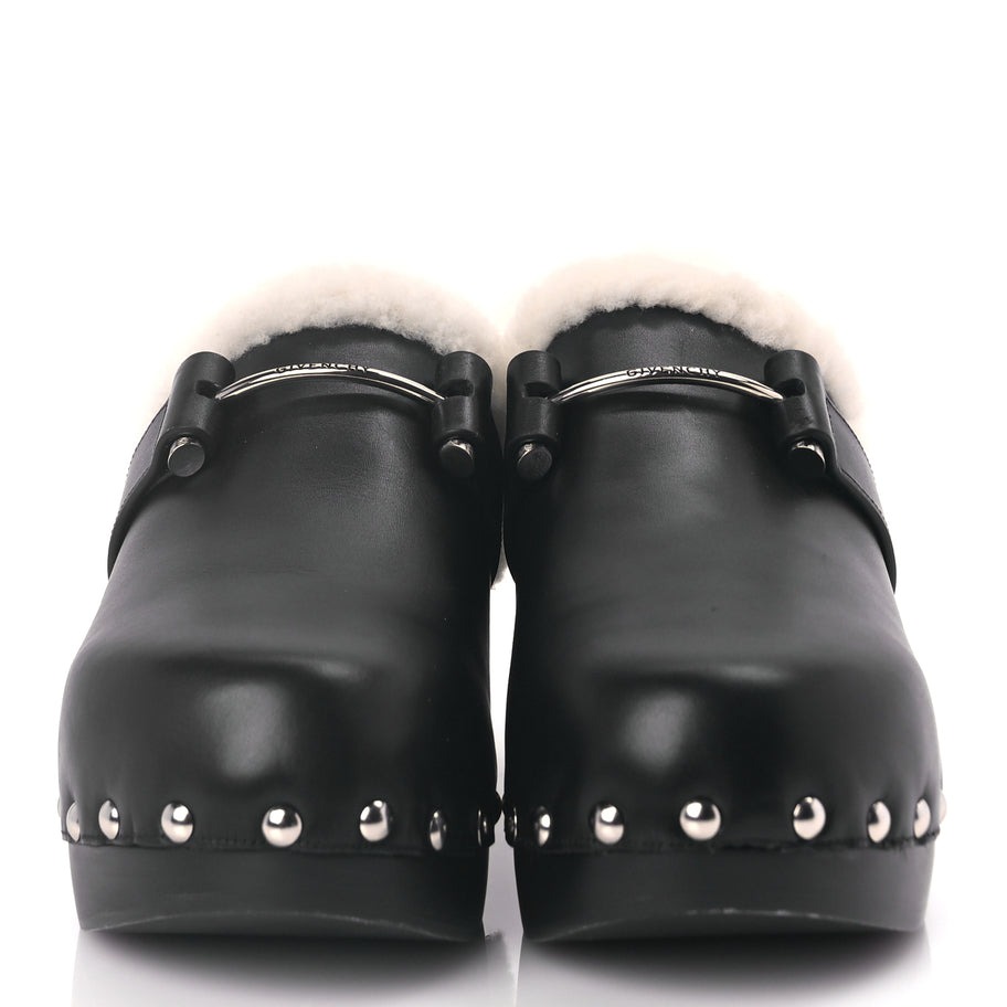 Givenchy Calfskin Shearling Studded Platform Clogs 38 Black Image 3