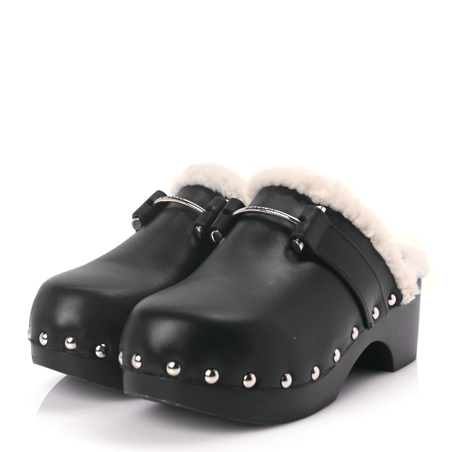 Givenchy Calfskin Shearling Studded Platform Clogs 38 Black Image 4