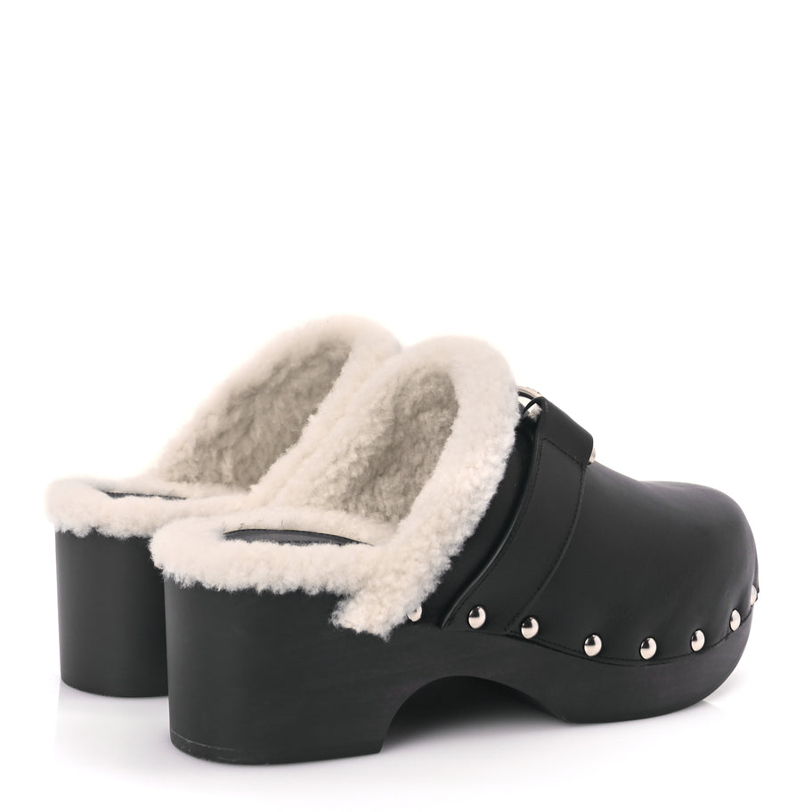 Givenchy Calfskin Shearling Studded Platform Clogs 38 Black Image 5