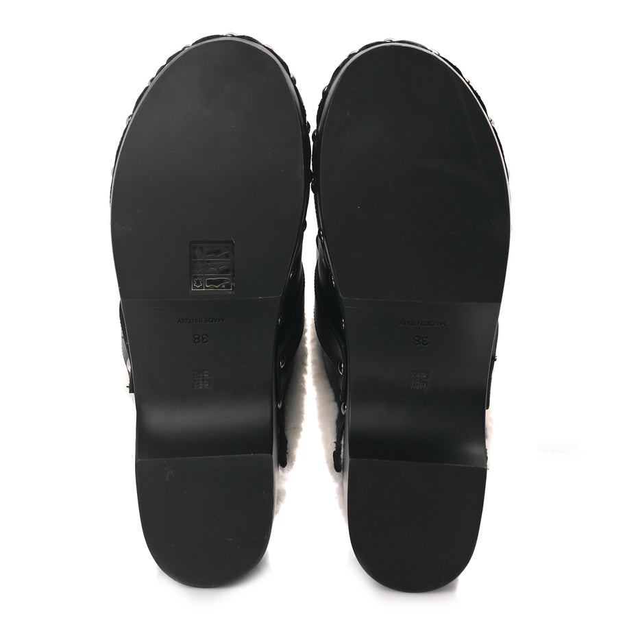 Givenchy Calfskin Shearling Studded Platform Clogs 38 Black Image 6