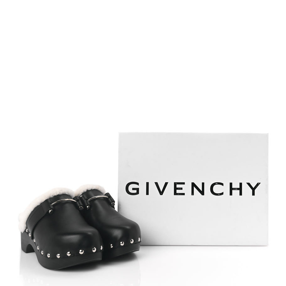 Givenchy Calfskin Shearling Studded Platform Clogs 38 Black Image 9