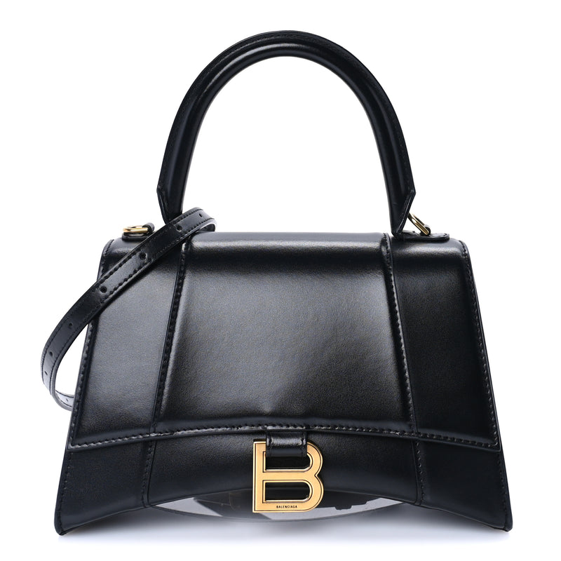  Balenciaga Shiny Box Calfskin Small Hourglass Top Handle Bag  Black