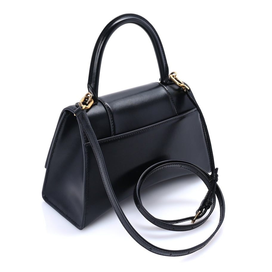 Balenciaga Shiny Box Calfskin Small Hourglass Top Handle Bag  Black Image 2