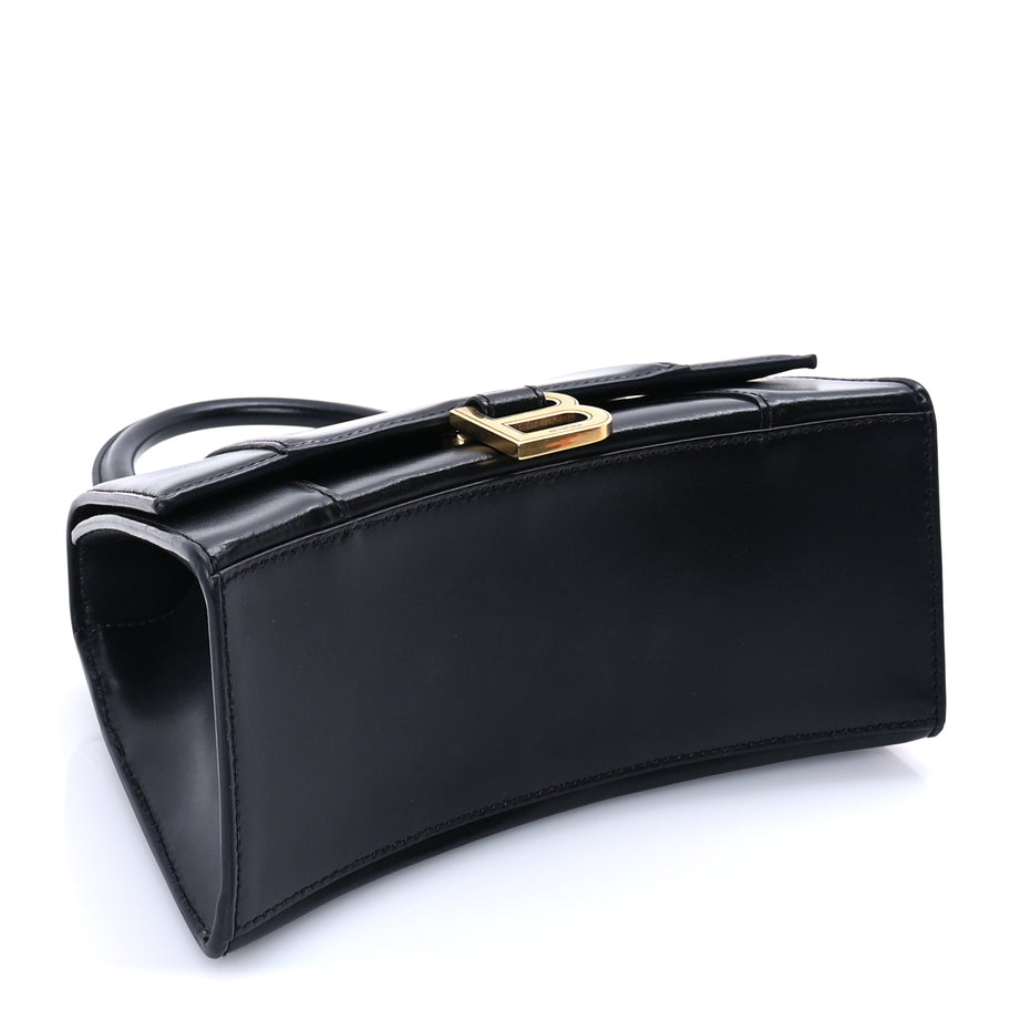 Balenciaga Shiny Box Calfskin Small Hourglass Top Handle Bag  Black Image 3