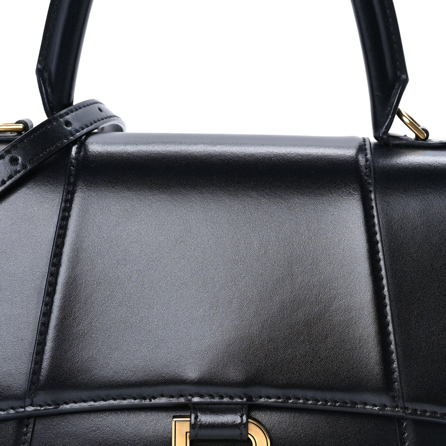 Balenciaga Shiny Box Calfskin Small Hourglass Top Handle Bag  Black Image 6
