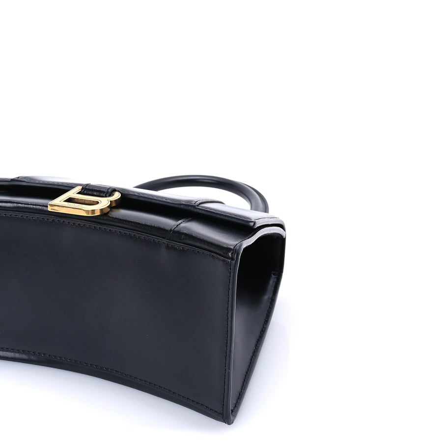 Balenciaga Shiny Box Calfskin Small Hourglass Top Handle Bag  Black Image 7