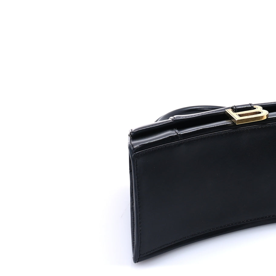 Balenciaga Shiny Box Calfskin Small Hourglass Top Handle Bag  Black Image 8